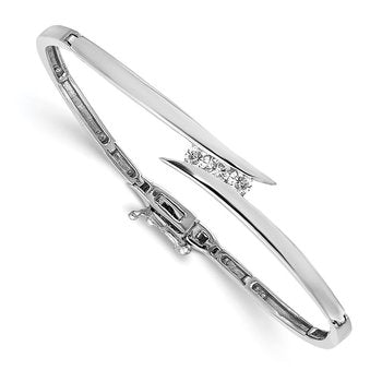 14k White Gold Complete 3-Stone 1/4 carat AA Diamond Hinged Bangle Bracelet