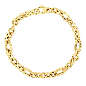 14K 7.5in Yellow Gold Diamond Cut/ Textured Italian Cable Bracelet with Lobster Clasp