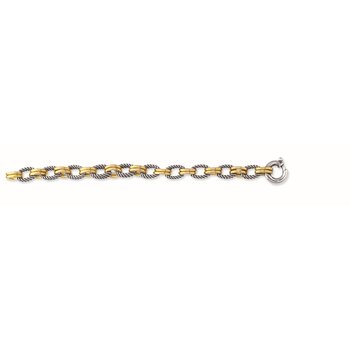18K & Sterling Silver 7.5in Diamond Cut/ Textured Italian Cable Bracelet with Giant Spring Ring Clasp