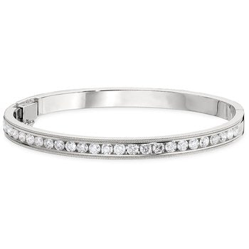 14K White Gold Channel Set with Milgrain Edges Hinged Bangle Diamond 1.00 Ctw