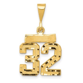 14k Small Brushed Diamond-cut Number 32 Charm