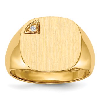 14k 15.0x15.0mm Closed Back AA Diamond Mens Signet Ring