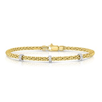 14K 7.25in Two-Tone Polished Stretchable Bracelets Bangle with Lobster Clasp