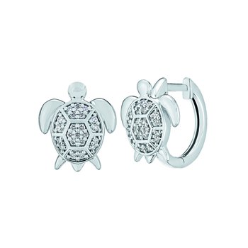 OCEANITY ™ 14k White Gold Earrings Turtle Pave Set Huggies Diamond 0.25 Ctw