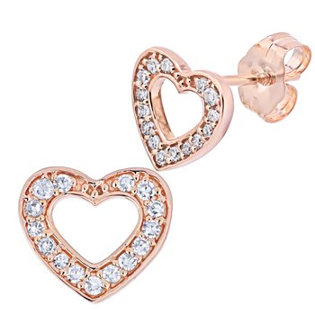 10K Two Tone Earrings Cutout Heart Studs Pave Set Diamond 0.15 Ctw