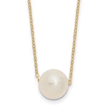 14k 10-11mm White Semi-Round Freshwater Cultured Pearl 17 inch Cable Necklace