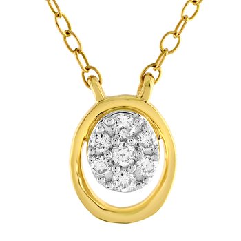 10K Yellow Gold Oval Shape Pave Inside Polished Frame Diamond Necklace 0.10 Ctw