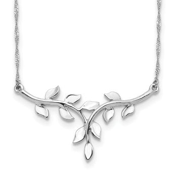 14K White Polished Leaves 17 inch Necklace