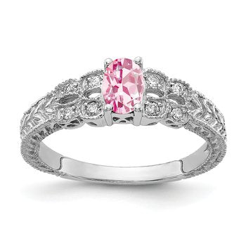 14k White Gold 6x4mm Oval Pink Tourmaline VS Diamond ring