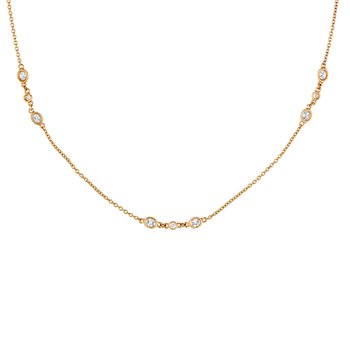 14K Yellow Gold Diamonds by the Yard 5 Stations Round & Oval Cut Extendable Diamond Necklace 1.18 Ctw