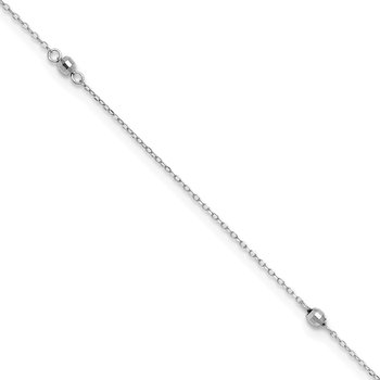 14K White Gold Mirror Beads 3-Station 9 inch Plus 1 inch Extender - Total 10 inch Anklet