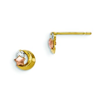 14k Yellow & Rose Gold Madi K CZ Moon and Star Post Earrings