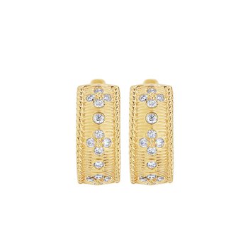 Textura™ 14K Yellow Gold Textured Hoops Flush Set Diamond 0.50 Ctw