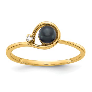 14k 4mm Black FW Cultured Pearl AAA Diamond ring