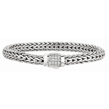 Sterling Silver 7in Diamond Cut/ Textured Bracelet with Box Clasp