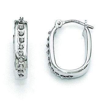 14k White Gold Diamond Fascination Squared Hinged Hoop Earrings