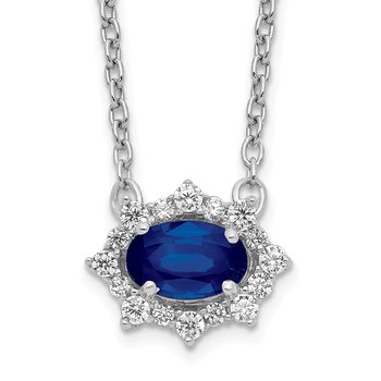 14k White Gold Diamond and Oval Sapphire Fancy 18 inch Necklace