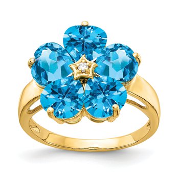 14k 6mm Heart Blue Topaz AAA Diamond ring
