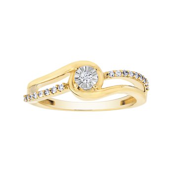 10K Yellow Gold Ring Polished & Bead Set Bypass Miracle Plate Center Diamond 0.15 Ctw