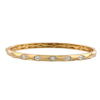 Textura™ 14K Yellow Gold Flush Set Emerald Cuts Hinged Brushed Finish Diamond 0.75 Ctw