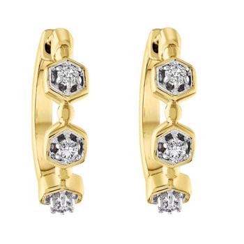 10K Yellow Gold Geometric Shapes Prong Set Diamond Hoops Diamond Earrings 0.10 Ctw