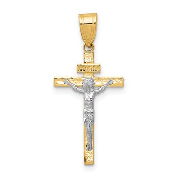 14K Two-tone INRI Crucifix Pendant