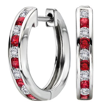 Ladies Fashion Diamond and Ruby Hoop Earrings