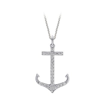 BluSea™ 14k White Gold Pendant Classic Style Anchor Pave Set Diamond 1.00 Ctw
