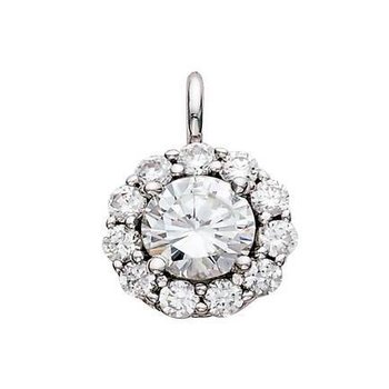 14K White Gold Pendant Prong Set Center Flower Halo Diamond 1.00 Ctw