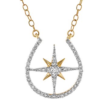 ZooLightful™ 14K Yellow Gold Pave Horseshoe with Northern Star Center Necklace Diamond 0.22 Ctw