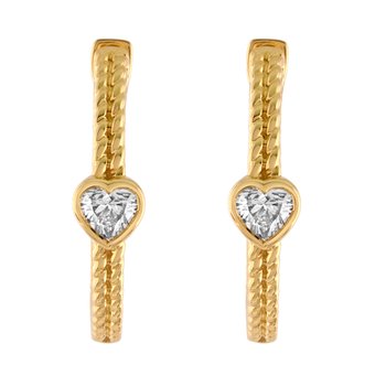 Textura™ 14K Yellow Gold Bezel Set Heart Shape Textured Hoops Diamond 0.50 Ctw