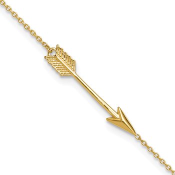 14K Polished Arrow 9 inch Plus 1 inch Extender - Total 10 inch Anklet