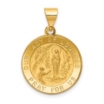 14k Polished and Satin Our Lady of Lourdes Medal Hollow Pendant