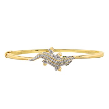 ZooLightful™ 14K Yellow Gold Bangle: Pave Set Alligator Em. Eyes Hinged 70 Stones 1/2 Ctw Bangle Diamond 0.50 Ctw