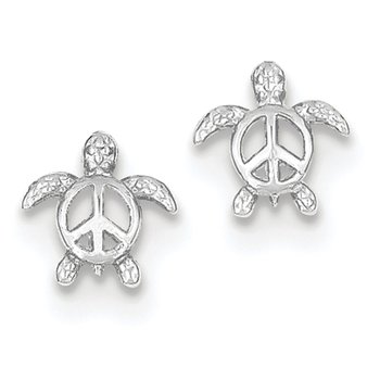 14k White Gold Peace Turtle Post Earrings