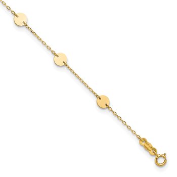 14K Polished Disc 9-Station 9 inch Plus 1 inch Extender - Total 10 inch Anklet