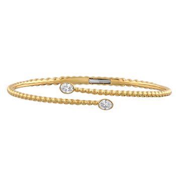 Textura™ 14K Yellow Gold Beaded Open Ended Bypass Oval Bezel Set Hinged Diamond 0.48 Ctw