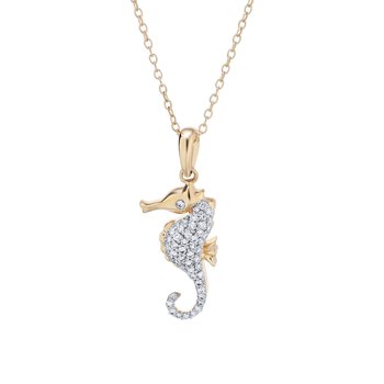 Oceanity™ 14k Yellow Gold Pendant Pave Set Sea Horse Polished Mane Diamond 0.33 Ctw