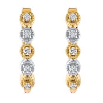 10K Two Tone Twisted Setting Hoops Diamond Earrings 0.10 Ctw