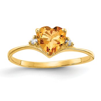 14k 6mm Heart Citrine VS Diamond ring