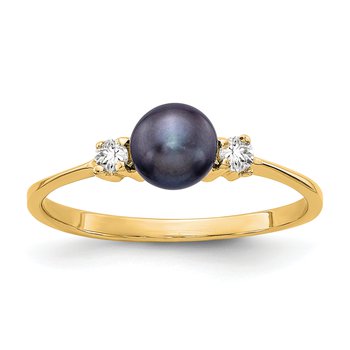 14k 5mm Black FW Cultured Pearl AAA Diamond ring