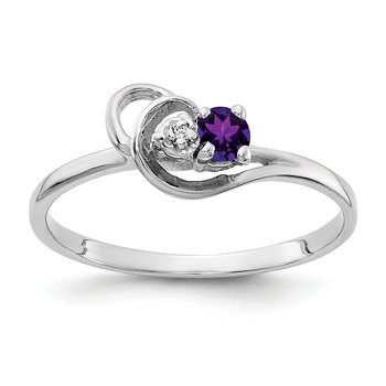 14k White Gold 3mm Amethyst AA Diamond ring