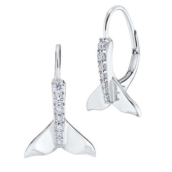 OCEANITY ™ 14k White Gold Earrings Whale Tail Graduating Prong Set Graduating Spine Diamond 0.25 Ctw