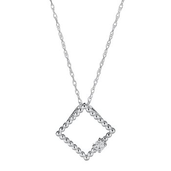 10K White Gold Pendant Cutout Square Offset Gold Balls 1 Prong Set Diamond 0.05 Ctw