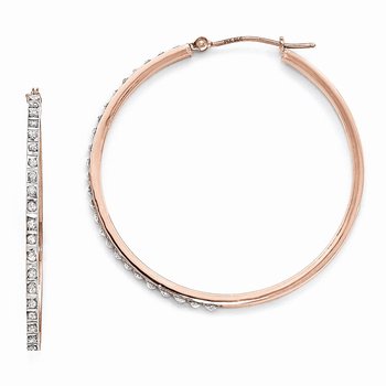 14k Rose Gold Diamond Fascination Round Hinged Hoop Earrings
