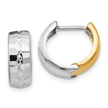 14k Two-tone Textured Hinged Hoop Earrings