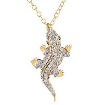 ZooLightful™ 14K Yellow Gold Pave Set Alligator Hidden Bail Pendant Diamond 0.25 Ctw