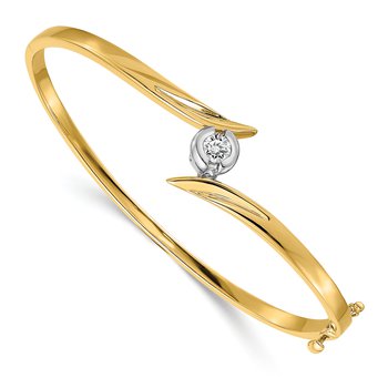 14k Two-tone Complete 1/4 carat VS Diamond Hinged Oval Bangle Bracelet