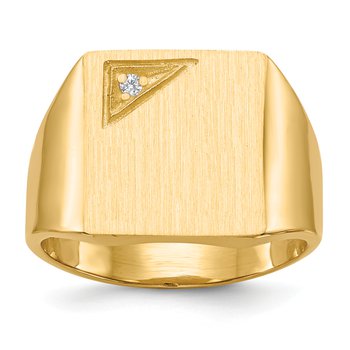 14k 13.0x14.0mm Closed Back AA Diamond Mens Signet Ring