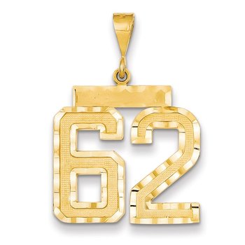 14k Large Brushed Diamond-cut Number 62 Charm